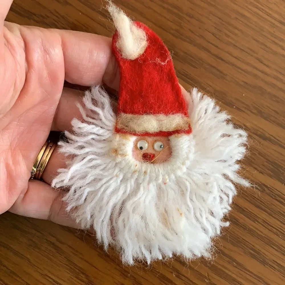 2‎ Kitschy Vtg handmade Santa Claus Christmas tree ornaments